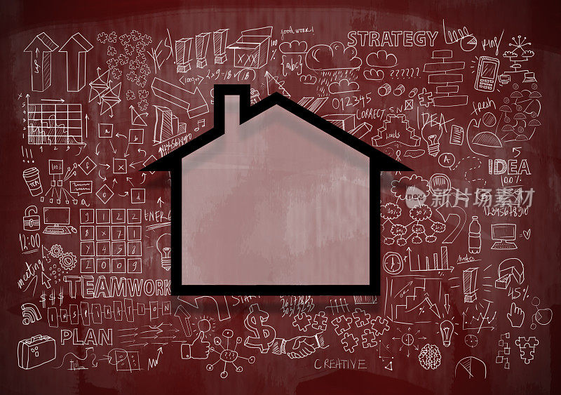 HOME CONCEPT with charts and diagrams on RED blackboard(点击查看更多)